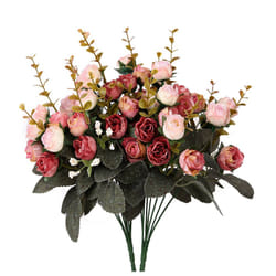 Houda Artificial Silk Fake Flowers Rose Floral Decor Bouquet Pack of 2 (Pink Coffee)