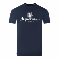 Aquascutum London Aldis Brand Logo Navy Blue T-Shirt - XL