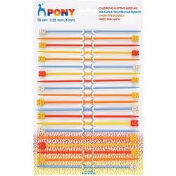 Pony Childrens Kids Starter Knitting Needles Knit Pins Length 18cm Width 3.25 & 4mm Assorted Pack (10 Pairs)