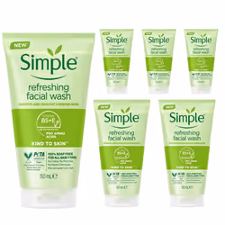 6 x 150ml Simple Kind to Skin Refreshing & Moisturising Face Facial Wash - 6 x 150ml Refreshing