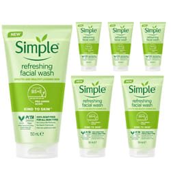 6 x 150ml Simple Kind to Skin Refreshing & Moisturising Face Facial Wash - 6 x 150ml Refreshing