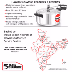 Hawkins Classic Pressure Cooker, Best Cooker, Silver (CL10) - 4L