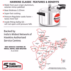 Hawkins Classic Aluminum Pressure Cooker  5 L  Silver