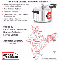 Hawkins Classic Pressure Cooker, Best Cooker, Silver (CL10) - 5L