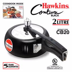 Hawkins Contura 2 Litre Pressure Cooker, Handi Cooker, Silver (HC20) - Black, 2L