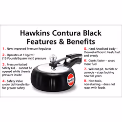 Hawkins Contura 2 Litre Pressure Cooker, Handi Cooker, Silver (HC20) - Black, 2L
