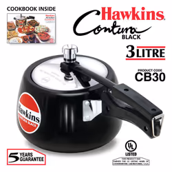 Hawkins Contura 2 Litre Pressure Cooker, Handi Cooker, Silver (HC20) - Black, 3L