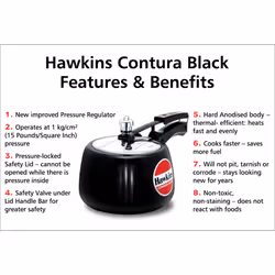 Hawkins Contura 2 Litre Pressure Cooker, Handi Cooker, Silver (HC20) - Black, 3L