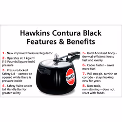 Hawkins Contura 2 Litre Pressure Cooker, Handi Cooker, Silver (HC20) - Black, 6.5L