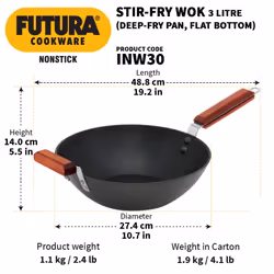 Futura Hawkins Nonstick Wok Stir Fry/Deep Fry Pan with 2 Stay Cool Rosewood Handles  11.5  Black