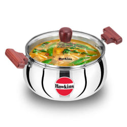 Hawkins 4 Litre Cook n Serve Handi with Glass Lid  Induction Compatible Tri-Ply Stainless Steel Cookware  Cooking Pot  Saucepan  Silver (SSH40G)