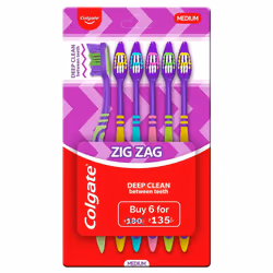 Colgate ZigZag Toothbrush for Deep Inter dental Clean with multi angle zig zag bristles Medium Pack of 6