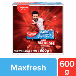 Colgate MaxFresh Breath Freshner Toothpaste, 600g (150g x 4), Peppermint Ice, Blue Gel Paste with Menthol, Cooling crystals for bad breath control