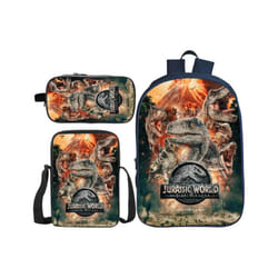 3Pcs/Set Printing 3D Animal Jurassic Park Dinosaur Kids Baby School Backpack - photo color