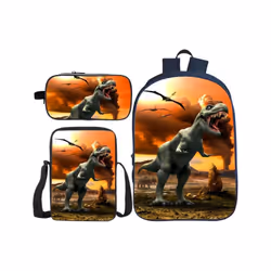 3Pcs/Set Printing 3D Animal Jurassic Park Dinosaur Kids Baby School Backpack - photo color