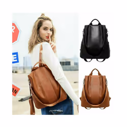 newest Women Backpack Leather Waterproof Anti-theft Rucksack Casual Knapsack - Auburn