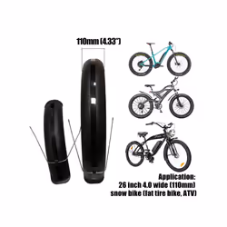 Bike Fenders 24/26/20 x4.0 Fat Tire Mud Guards Fender Set Mudguards For - Black 26x4.0