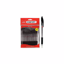 Cello Extra Comfort Grip Ballpoint Pens Medium Point Biros Retractable Ballpoint Pens (1.0MM) Black Pen, Pack of 12