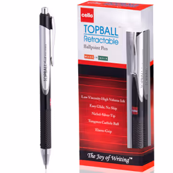 Topball Grip Black Retractable Ballpoint Pens | Medium Point (1.0 mm) | Black Pens | Pack of 12 Biro, Ball Point Pens; Ideal  ...