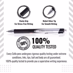 Topball Grip Black Retractable Ballpoint Pens | Medium Point (1.0 mm) | Black Pens | Pack of 12 Biro, Ball Point Pens; Ideal for School, Work, Home