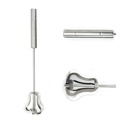 Push Action Rotating Whisk Steel Egg Beater Milk Frother Blending