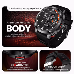HAMMER Fit Pro 1.43" Super AMOLED Display Smart Watch Round Dial with Bluetooth Calling, Metallic Build, Always on Display, Multi Sports Modes (Black)