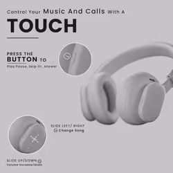 HAMMER Bash Max Over The Ear Wireless Bluetooth Headphones with Mic, Touch Control, Deep Bass, Upto 18 Hours Playtime, Bluetooth 5.3, Workout/T - Grey