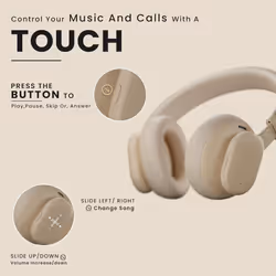 HAMMER Bash Max Over The Ear Wireless Bluetooth Headphones with Mic, Touch Control, Deep Bass, Upto 18 Hours Playtime, Bluetooth 5.3, Workou - Apricot
