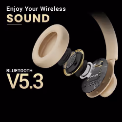 HAMMER Bash Max Over The Ear Wireless Bluetooth Headphones with Mic, Touch Control, Deep Bass, Upto 18 Hours Playtime, Bluetooth 5.3, Workou - Apricot