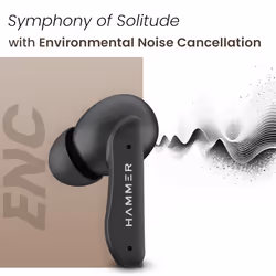 HAMMER Solitude Bluetooth Earbuds with Upto 22H Playtime, Fast Charging Type C, Water Resistant, Bluetooth V5.3, Touch Controls Truffle Black in Ear