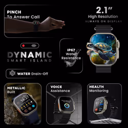 HAMMER Active 2.0 Plus 2.1" HD Display Smart Watch with Gesture Control, Bluetooth Calling, Sports Modes, Dynamic Island Notification Menstrual - Blue