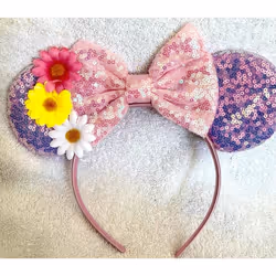 Minnie Mouse Pink sequence glitter sunflower floral headband Halloween