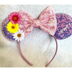 Minnie Mouse Pink sequence glitter sunflower floral headband Halloween