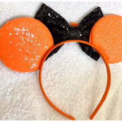 Minnie Mouse Black sequence glitter pumpkin web orange ears headband