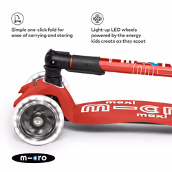 Micro Scooters | Maxi Micro Deluxe Foldable Children's Scooter | Big Wheels | Handlebar Adjustable | 5-12yrs | Boys & Girls | Red