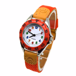 Boys Girls Quartz Watch Kids Childrens Fabric Strap Student Wristwatch - Red