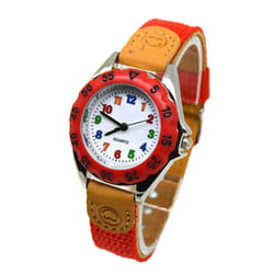 Boys Girls Quartz Watch Kids Childrens Fabric Strap Student Wristwatch - Red