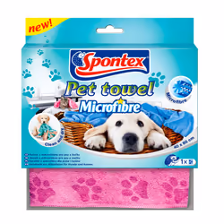 Spontex Microfibre Pet Towel Soft Dog Bath Robe Addition to Puppy Grooming Brush - Pink