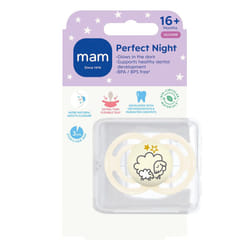 Perfect Night Soother (Pack of 1), Glow in the Dark Baby Soother with Self Sterilising Travel Case, Ages 12+ Months, White (Designs May Vary)