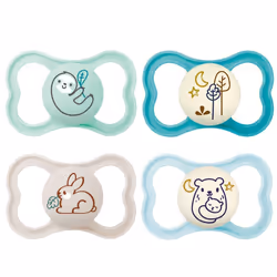 Day & Night MAM Air Silicone Dummies 16+ MAM Air Night // Set of 4 // Includes 2 Sterilised Transport Boxes