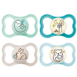 Day & Night MAM Air Silicone Dummies 16+ MAM Air Night // Set of 4 // Includes 2 Sterilised Transport Boxes