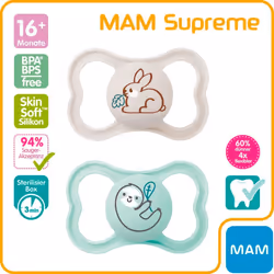 Day & Night MAM Air Silicone Dummies 16+ MAM Air Night // Set of 4 // Includes 2 Sterilised Transport Boxes