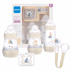 Welcome to The World Gift Set with 3 Anti-Colic Bottles, Dummy, Dummy Clip, Beige