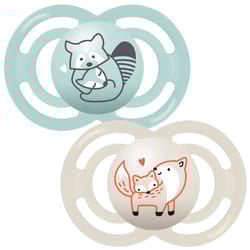 Perfect Soothers 16+ Months (Pack of 2), Thinner and Softer Baby Soothers with Self Sterilising Travel Case, Newborn Essentials, Blue (Designs May