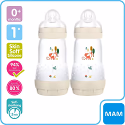 MAM Easy Start Colours of Nature Self Sterilising Anti-Colic Baby Bottle (2 x 260ml Foxes), Matt Bottles with MAM teats, Baby Bottle for Reduced Colic