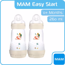 MAM Easy Start Colours of Nature Self Sterilising Anti-Colic Baby Bottle (2 x 260ml Foxes), Matt Bottles with MAM teats, Baby Bottle for Reduced Colic