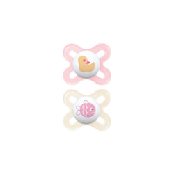 Original Start Soother 0-2 Months (Set of 2), Baby Soother Made from Sustainable Material, SkinSoft Silicone Teat, with MAM Soother Case, Pink
