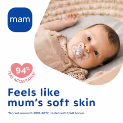Original Start Soother 0-2 Months (Pack of 2), Baby Soother Made from Sustainable Material, SkinSoft Silicone Teat, with MAM Soother Case, Pink
