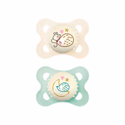 Latex Night Soothers 2-6 Months+ (Pack of 2), Glow in The Dark Baby Soothers with Self Sterilising Travel Case, Newborn Essen ...