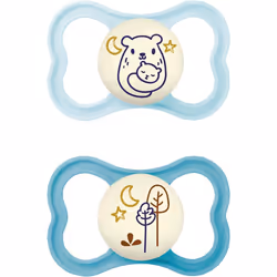 Air Night Soothers 6 Months+ (Pack of 2), Glow in The Dark Baby Soothers with Self Sterilising Travel Case, Newborn Essential ...